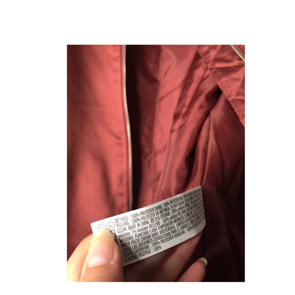 Forever 21 | Maroon satin bomber jacket lace up sleeves and back statement coat - Picture 5 of 11